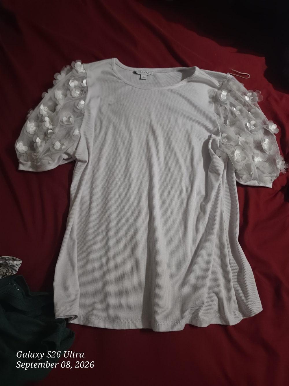 Macy's White Floral Applique Sleeve Top by INC International Concepts